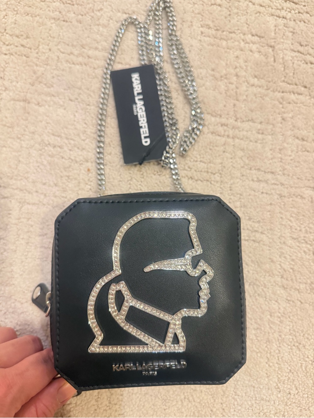 Karl Lagerfeld Black Crystal-Outline Icon Crossbody Wallet